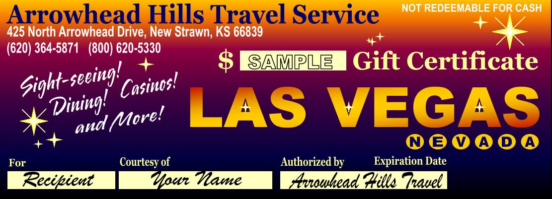 Arrowhead Hills Travel Service is a Vegas Certified travel agency! Vegas Certificate